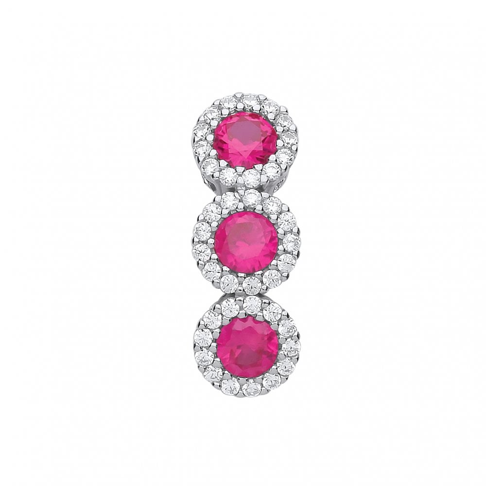 925 Sterling Silver Triple CZ & Ruby Drop Pendant