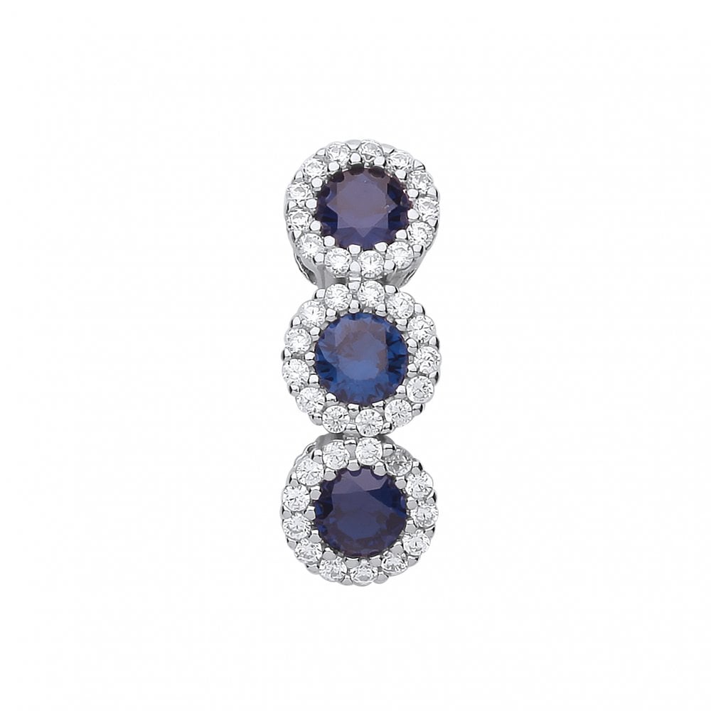 925 Sterling Silver Triple CZ & Sapphire Drop Pendant