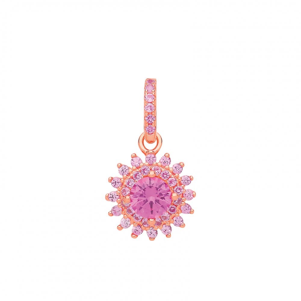 Rose Gold Plated Pink Tourmaline CZ Cluster Pendant