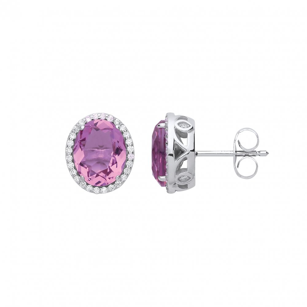 925 Sterling Silver CZ & Amethyst Oval Pendant