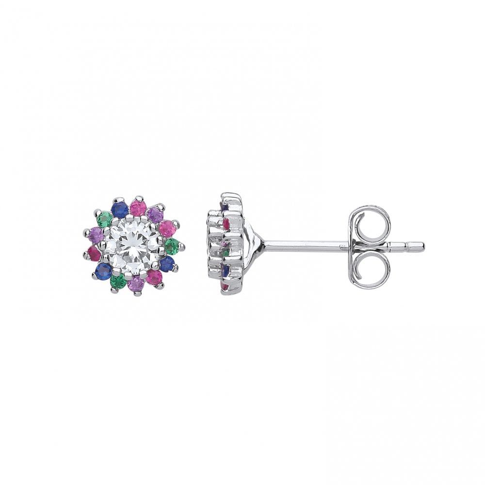 925 Sterling Silver Multi Colour CZ Cluster CZ Earrings