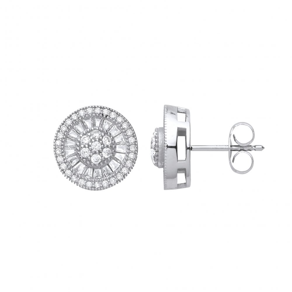 925 Sterling Silver Baguette CZ Halo Stud Earrings