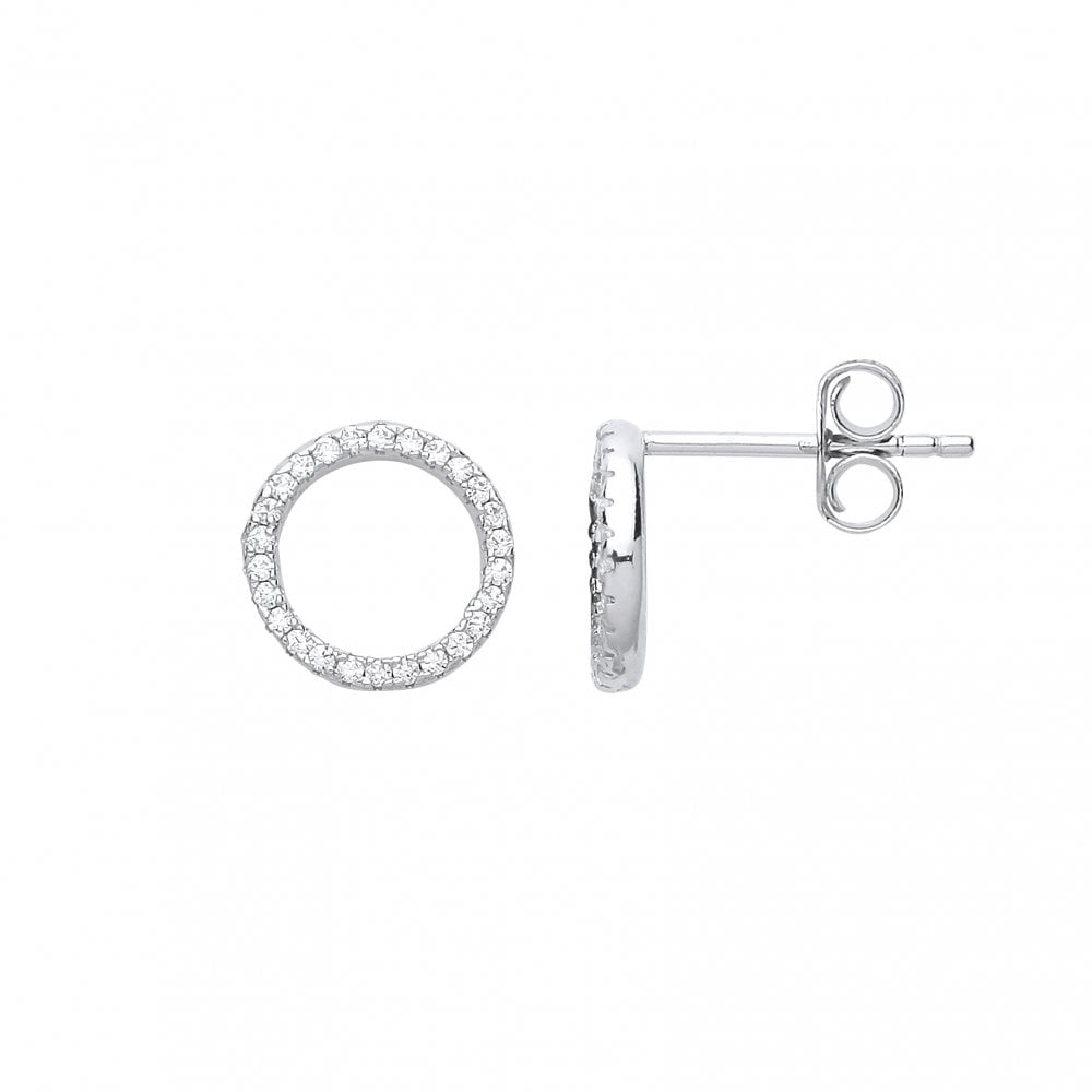 925 Sterling Silver CZ Circle Stud Earrings