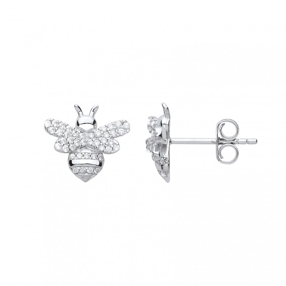 925 Sterling Silver CZ Bumble Bee Stud Earrings