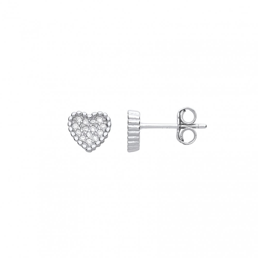 925 Sterling Silver CZ Heart Stud Earrings
