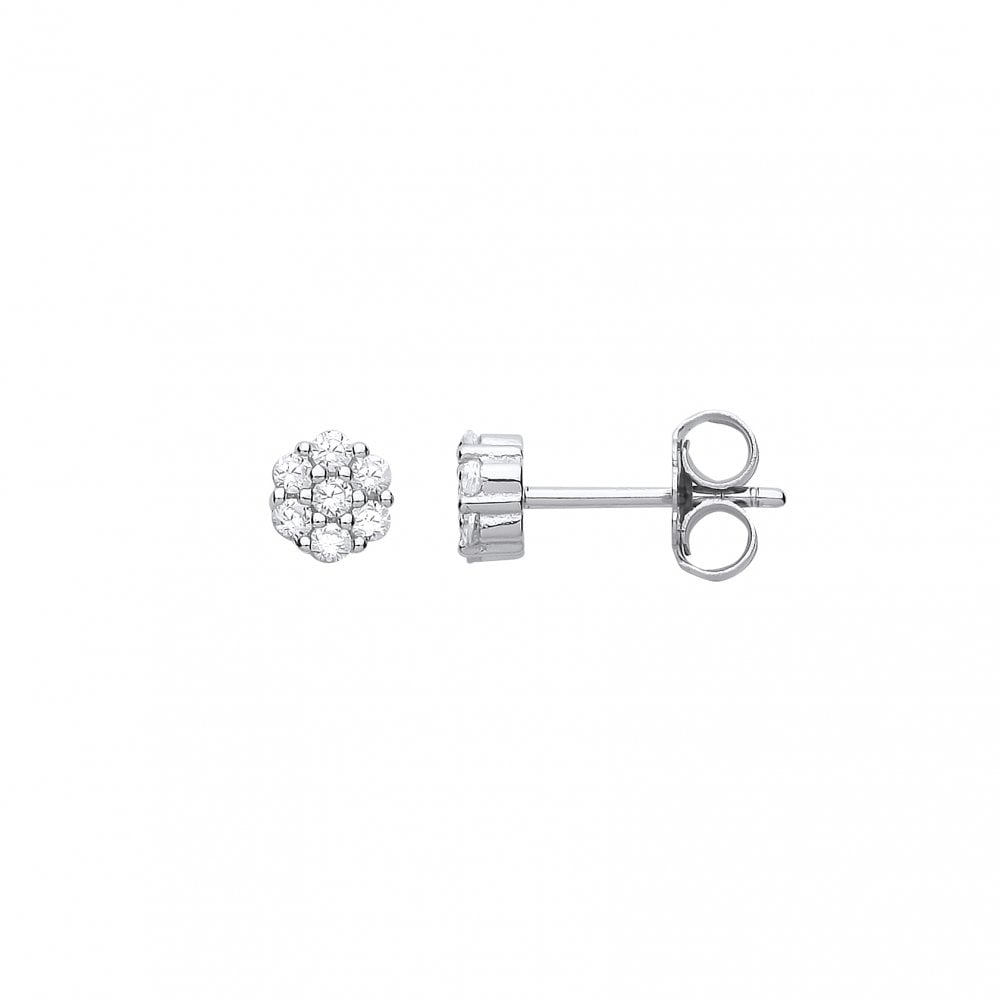 925 Sterling Silver CZ Flower Stud Earrings