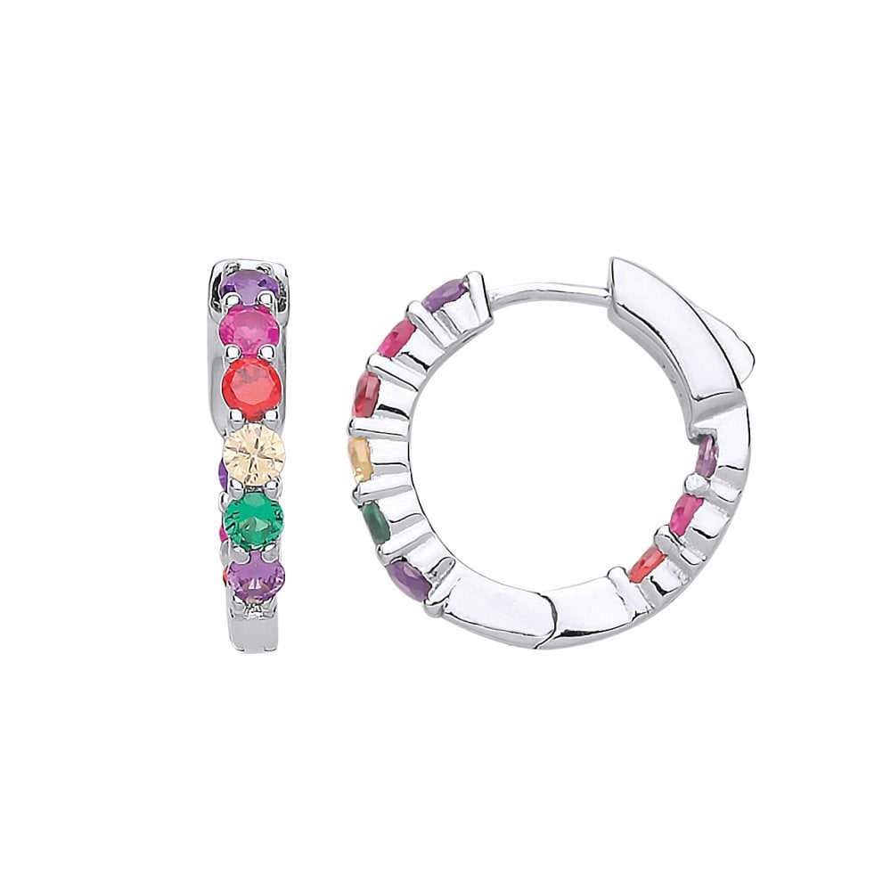 925 Sterling Silver Multi Colour CZ Hoop Earrings