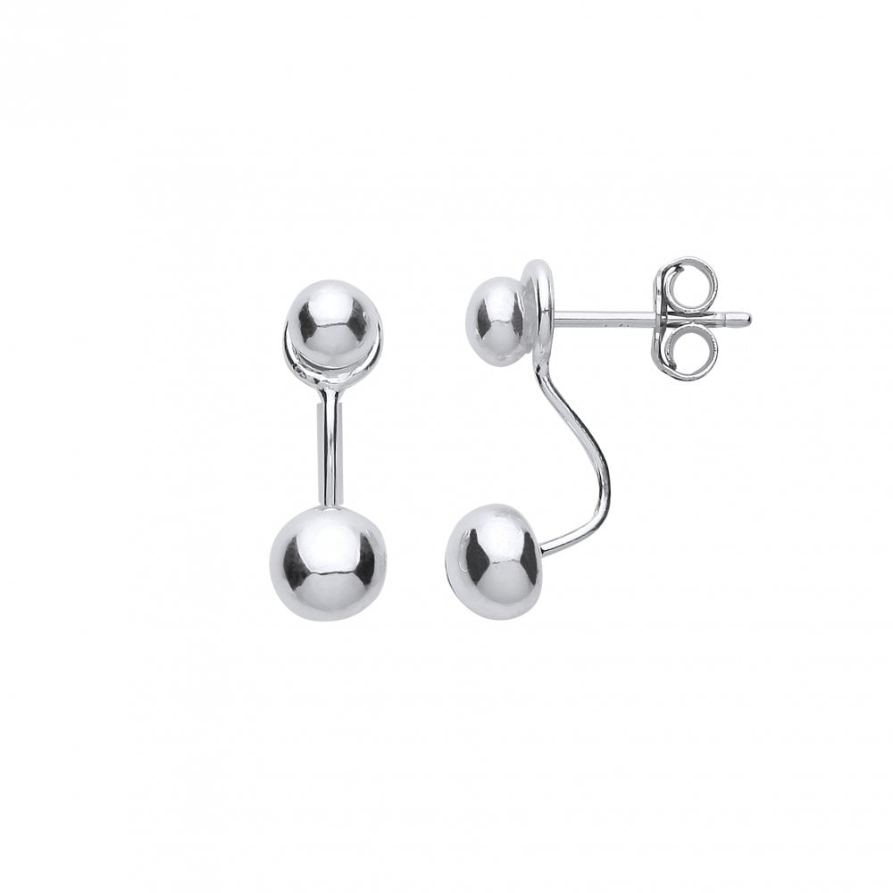 925 Sterling Silver Ball Two Way Front & Back Drop Earrings