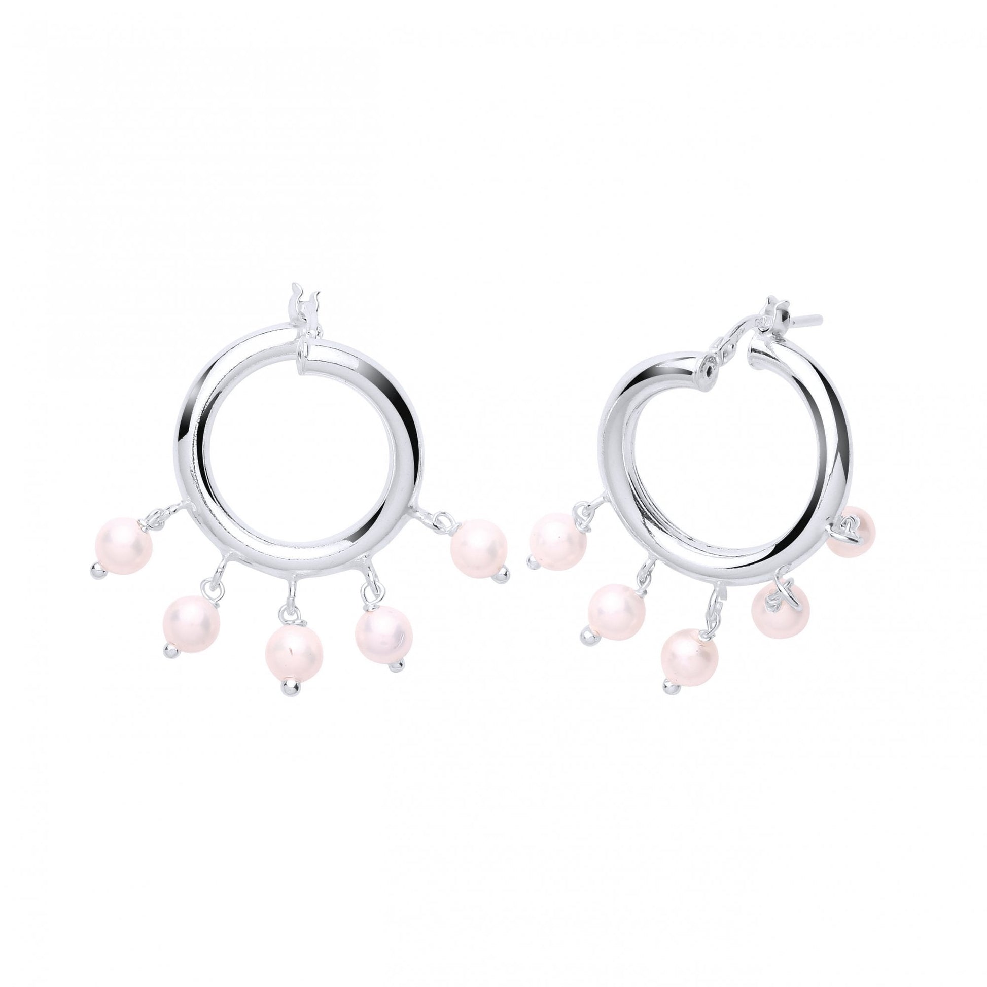 925 Sterling Silver Pearl Gypsy  Hoop Earrings