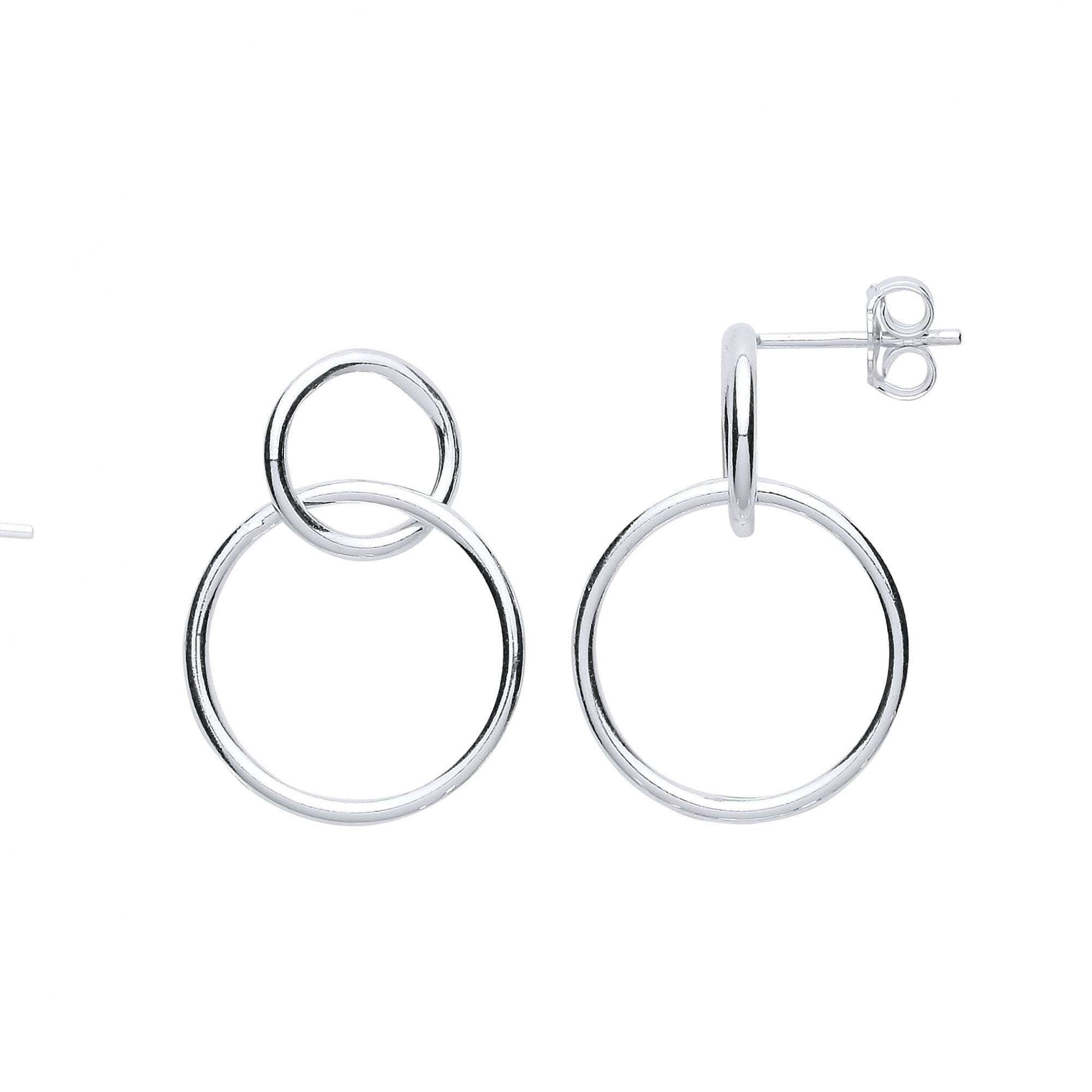925 Sterling Silver Interlocking Double Circle Drop Earrings
