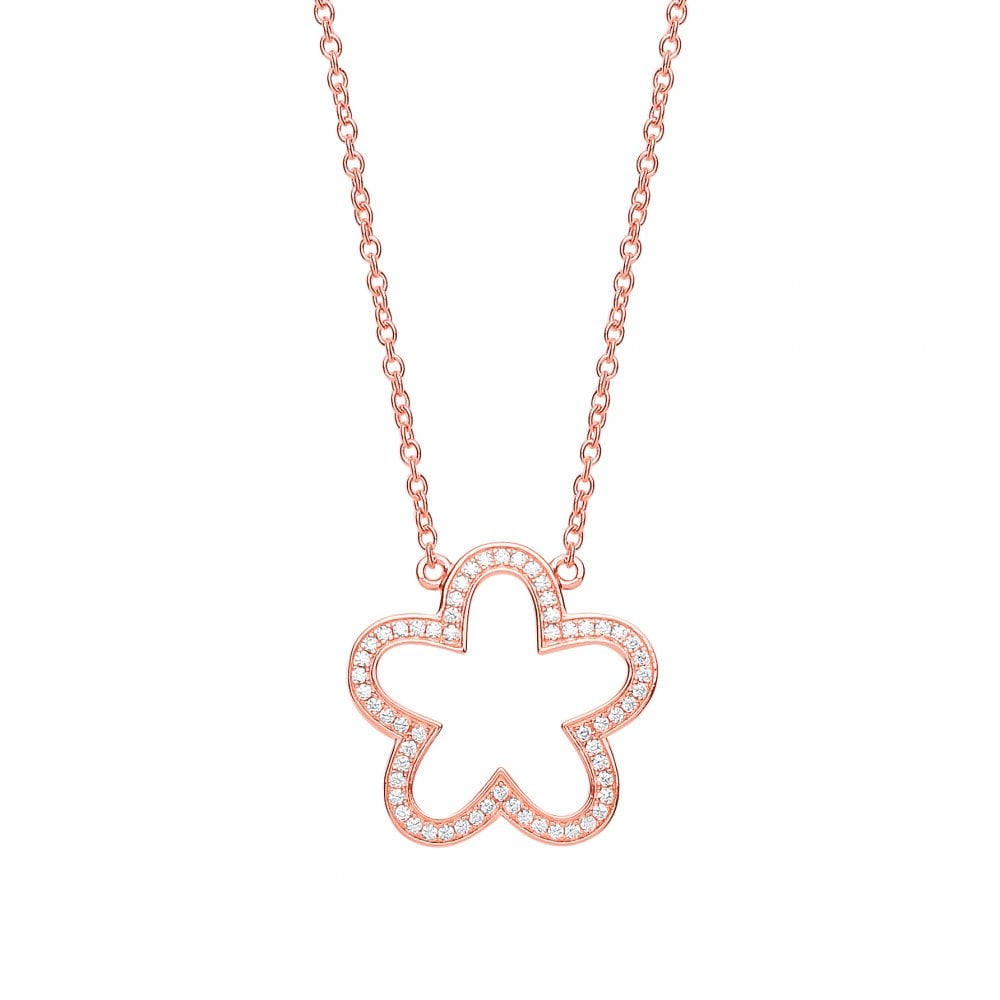 Rose Gold Plated Necklace With CZ Flower Pendant