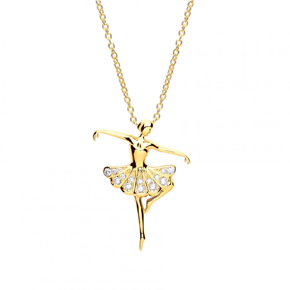 Gold Plated Necklace With CZ Ballerina Pendant