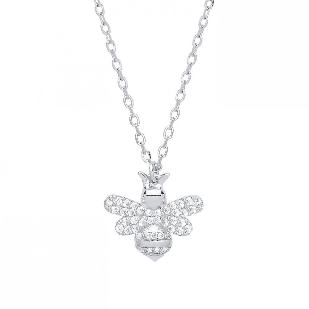 925 Sterling Silver CZ Bumble Bee Pendant Necklace