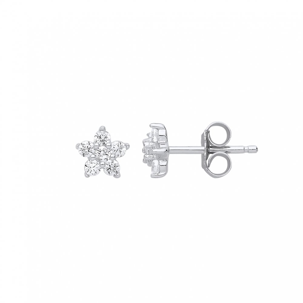 925 Sterling Silver CZ Flower Stud Earrings