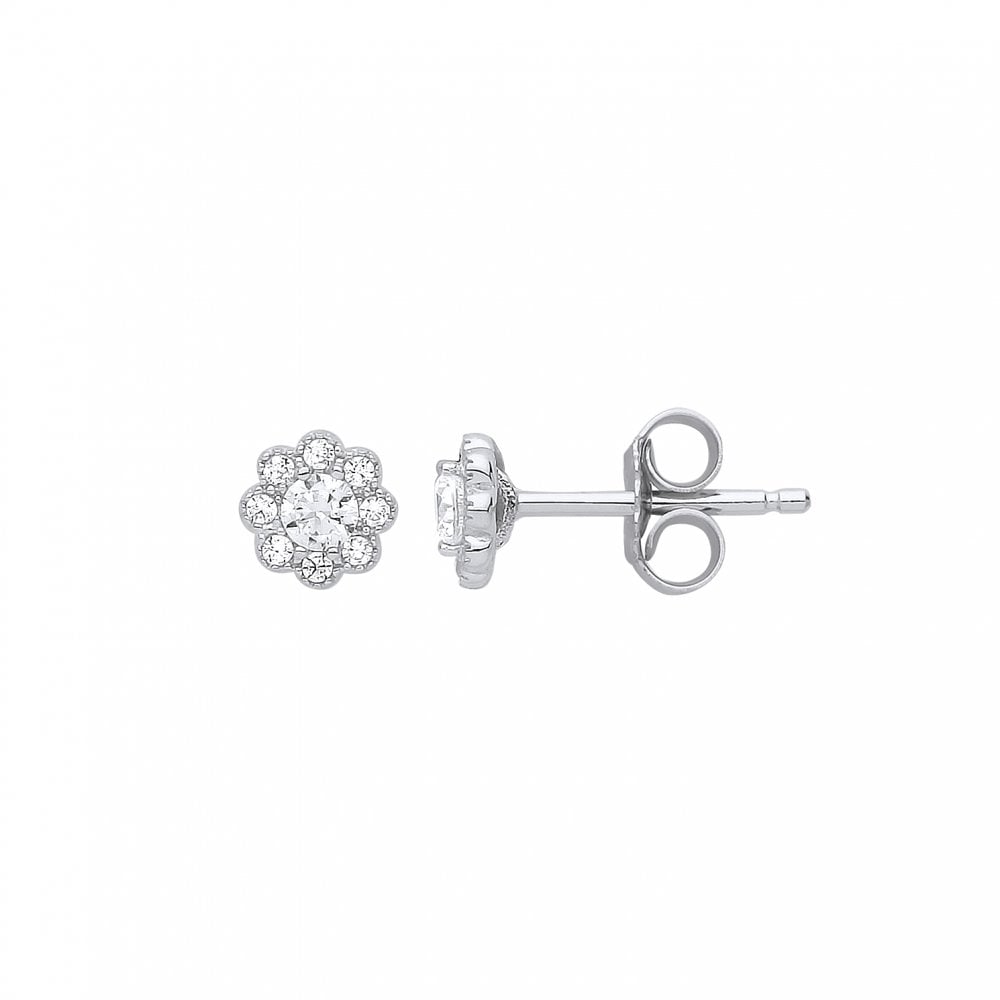 925 Sterling Silver CZ Flower Stud Earrings