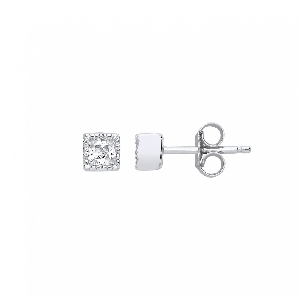 925 Sterling Silver CZ Square Stud Earrings