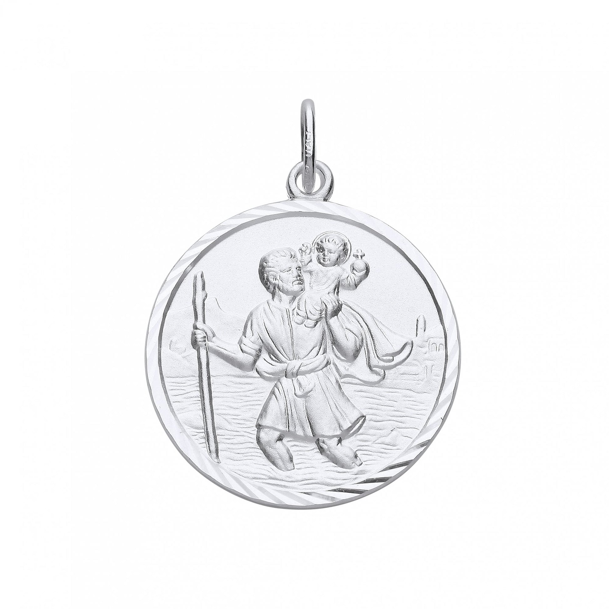 925 Sterling Silver Rhodium Plated Large St Christopher Pendant