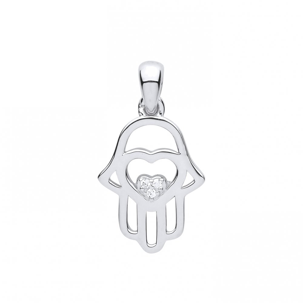 Silver CZ Heart Hamsa Pendant