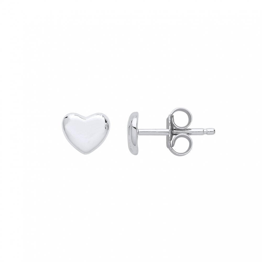 Silver Polished Heart Stud Earrings