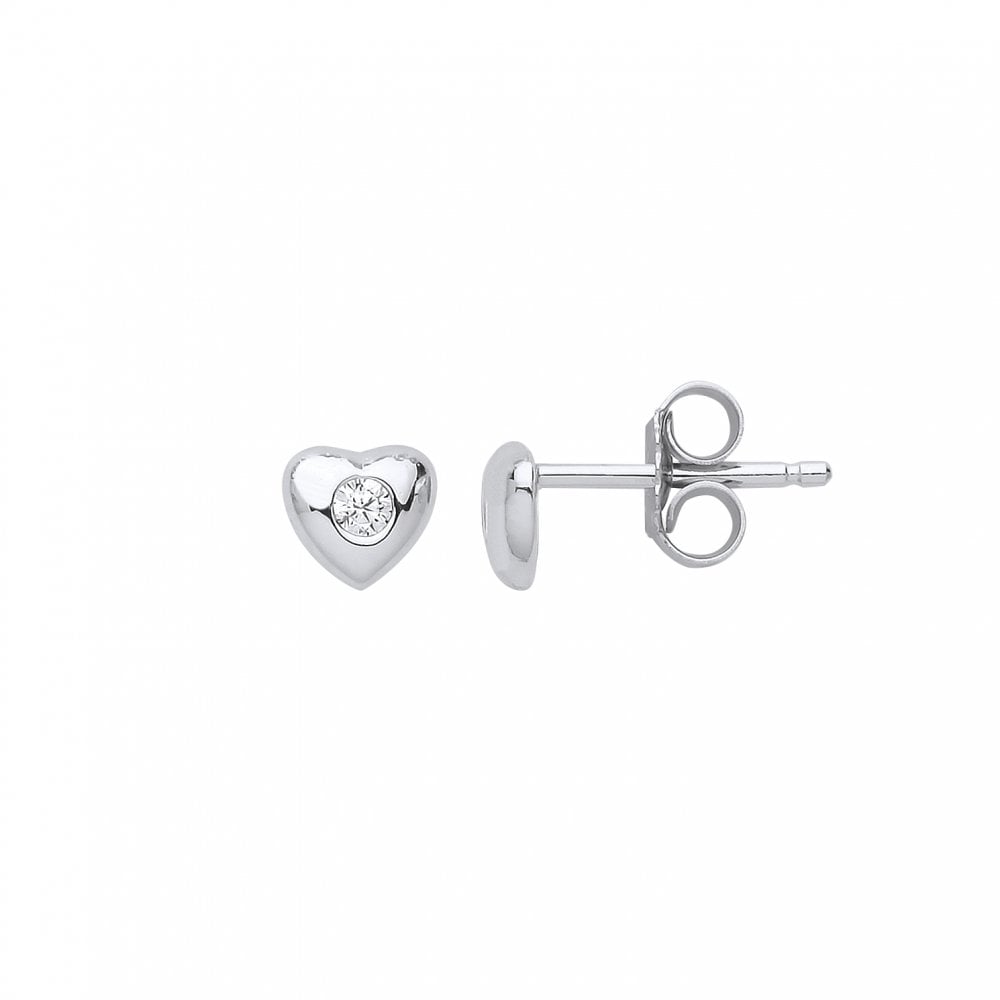 925 Sterling Silver CZ Heart Stud Earrings