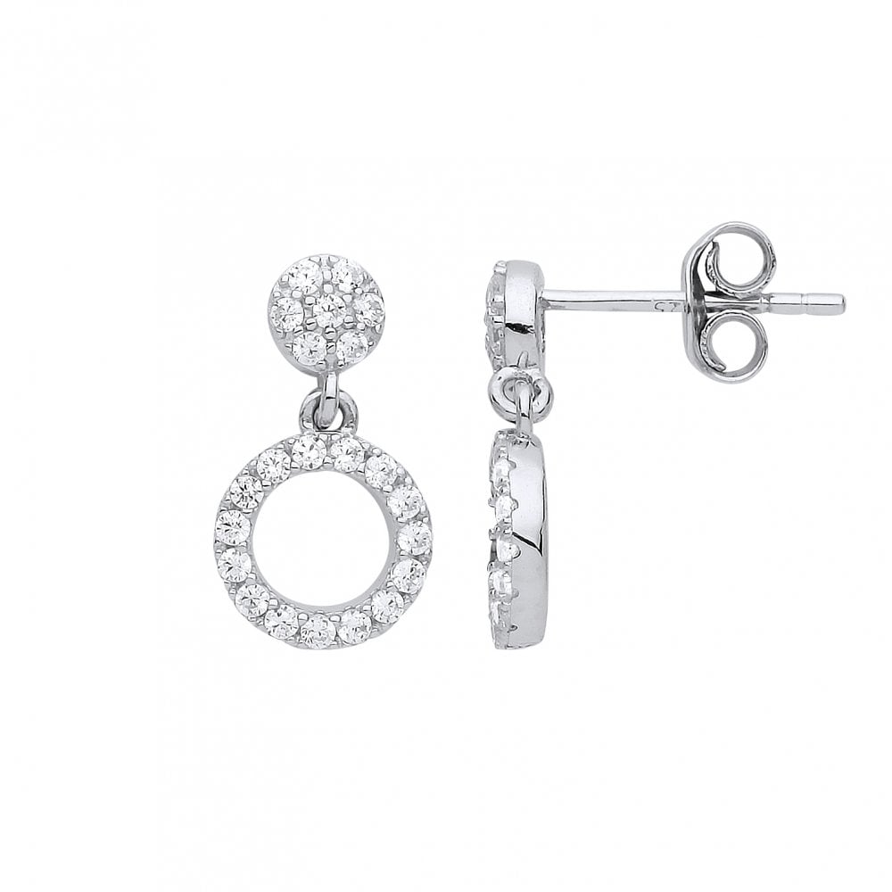 925 Sterling Silver CZ Circle Drop Earrings