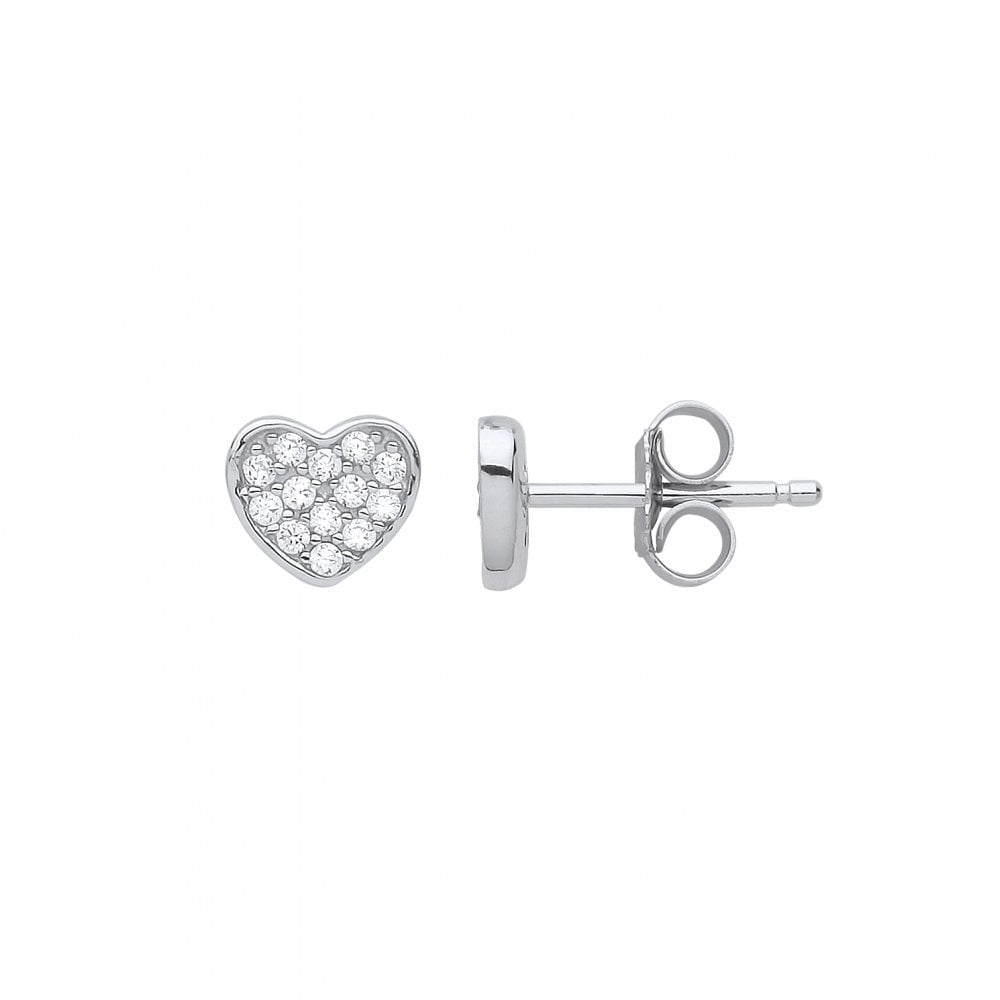 925 Sterling Silver CZ Heart Stud Earrings