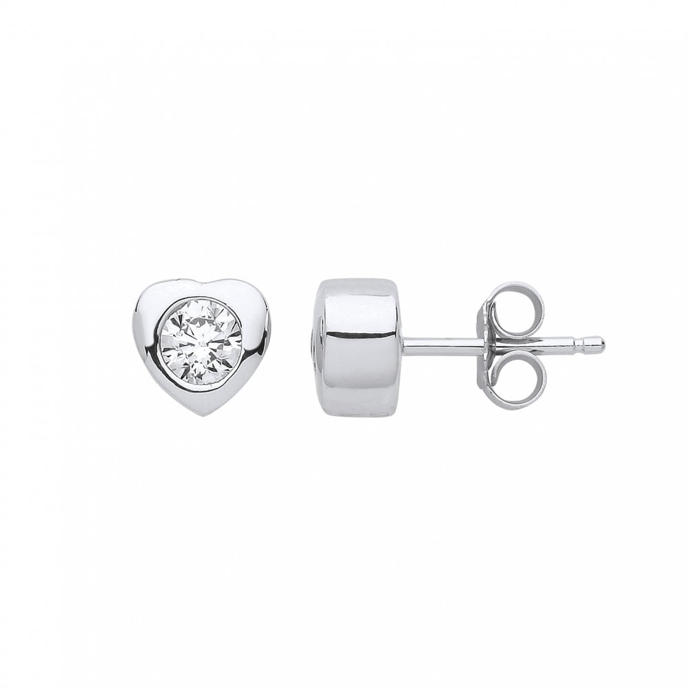 925 Sterling Silver CZ Heart Stud Earrings
