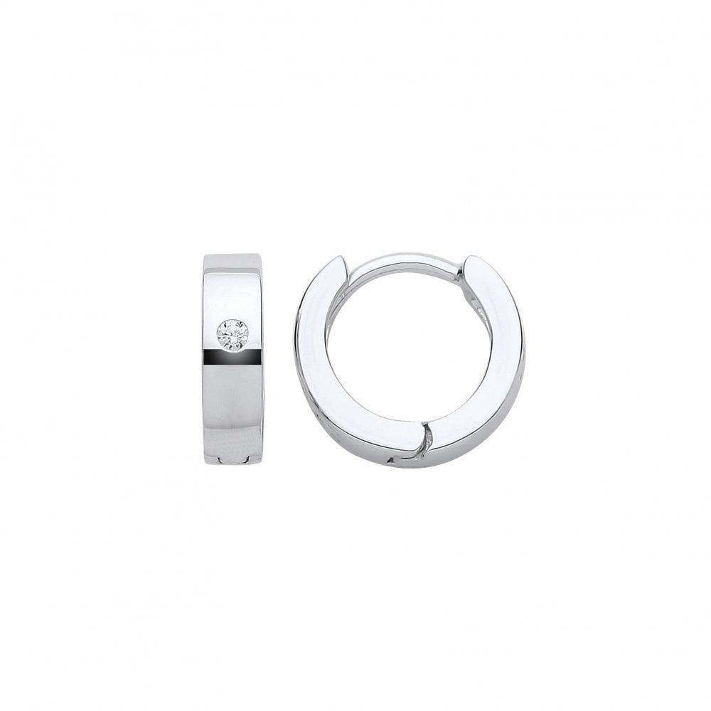 925 Sterling Silver Hinged Hoop Earrings With Single CZ Stone