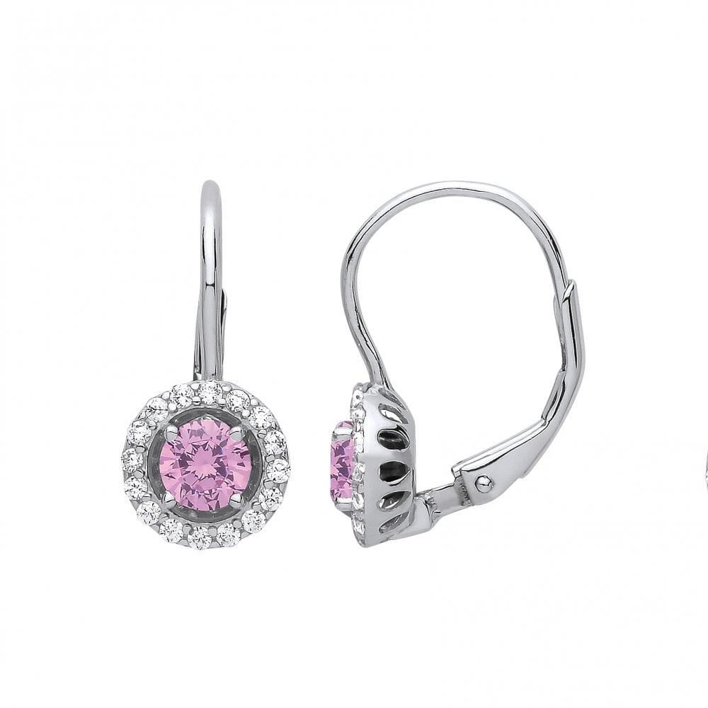 Silver CZ & Pink CZ Round Drop Earrings