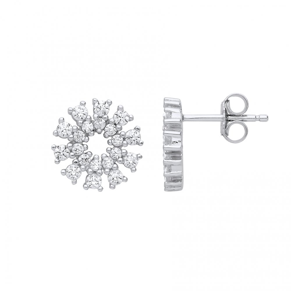Silver CZ Fancy Cutout Stud Earrings