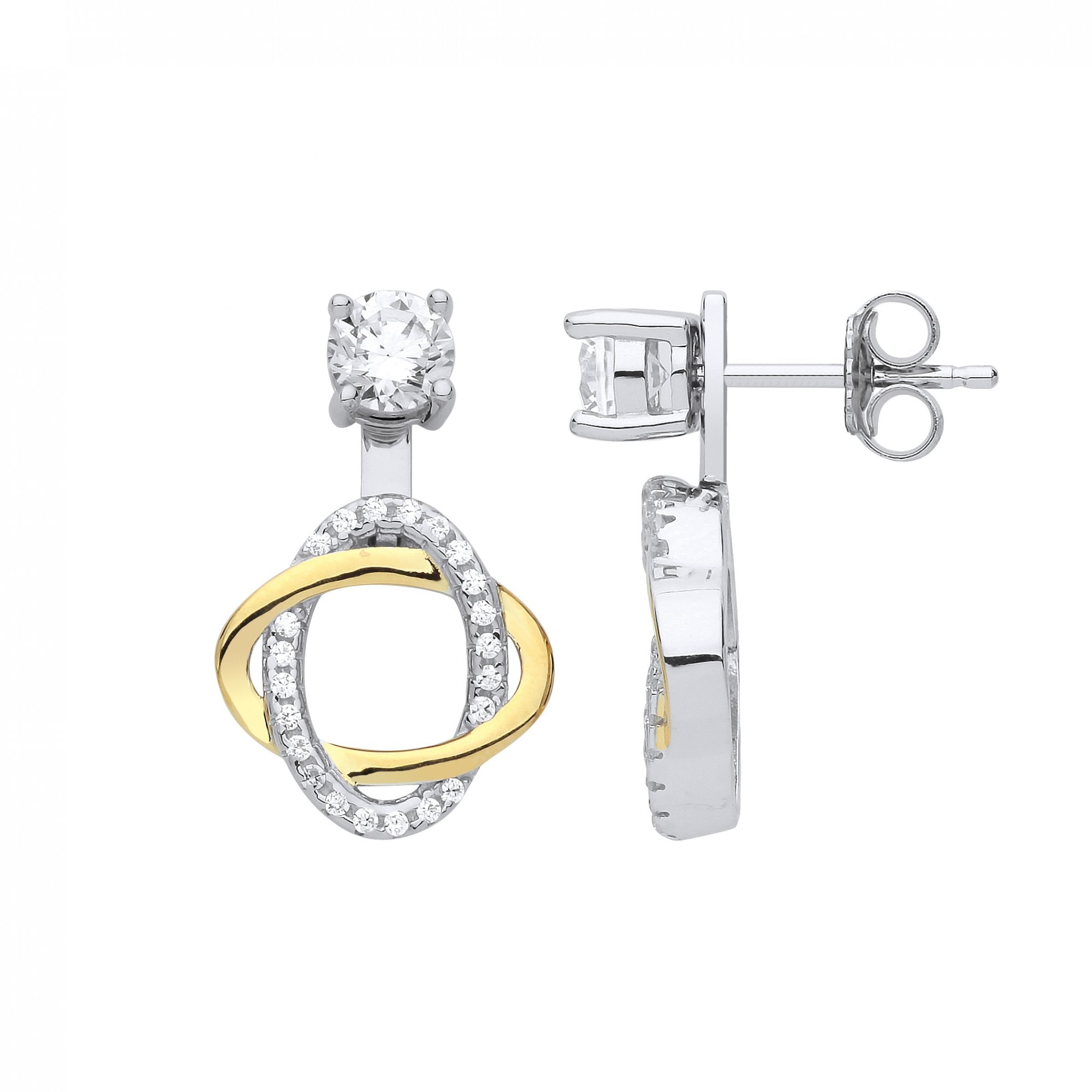925 Sterling Silver & Gold Plated Two Way Stud & Drop Fancy Earrings