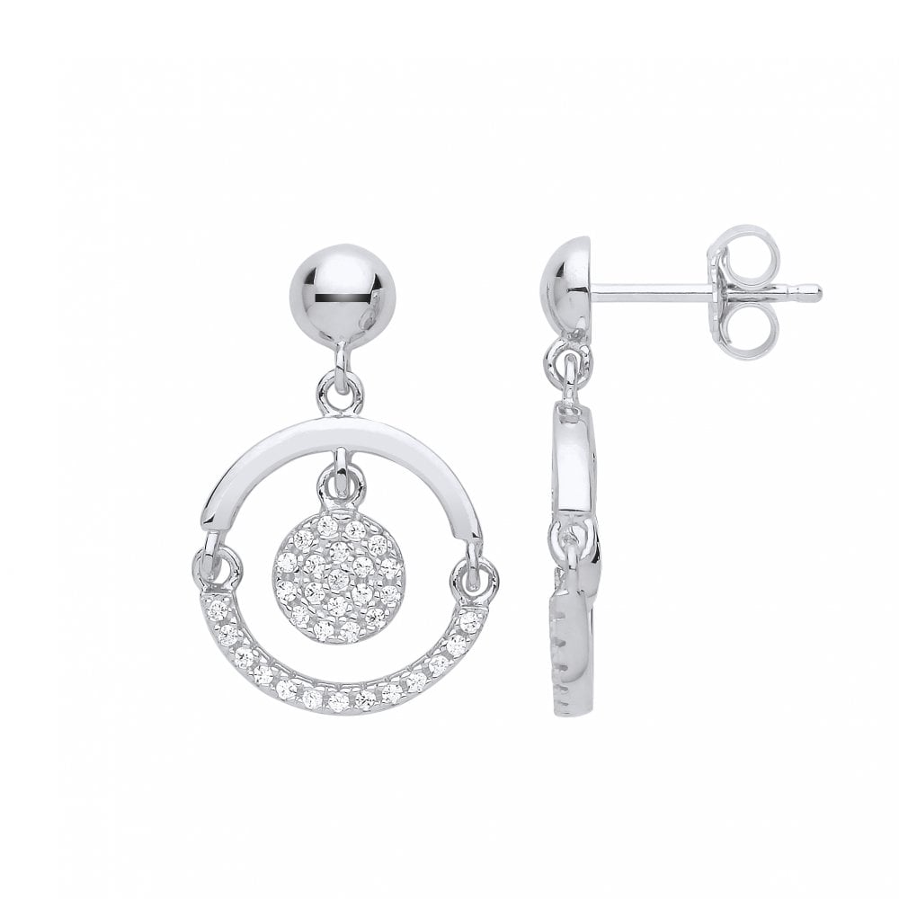 Gold Plated CZ Fancy Circle Drop Earrings