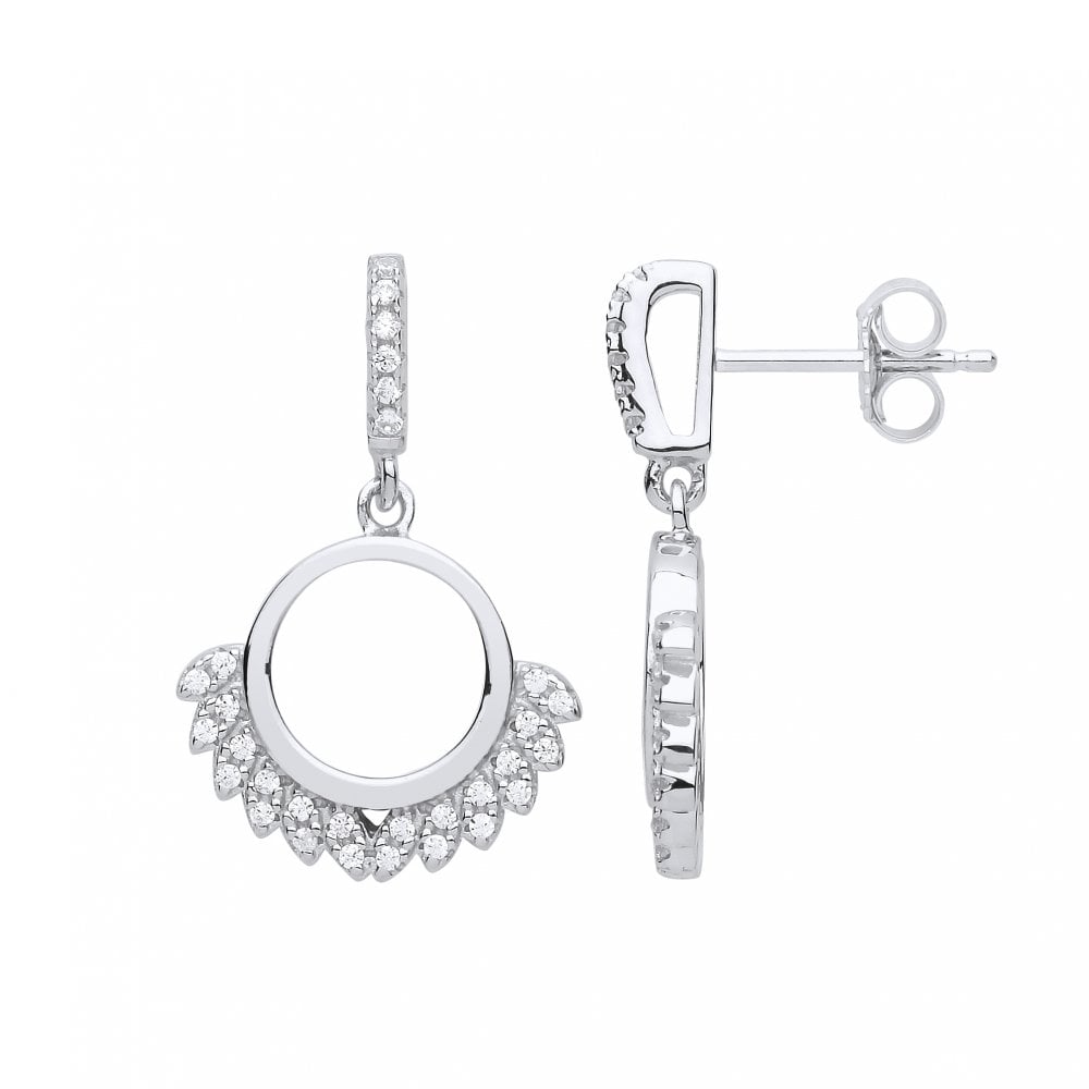Gold Plated CZ Fancy Round Drop Earrings