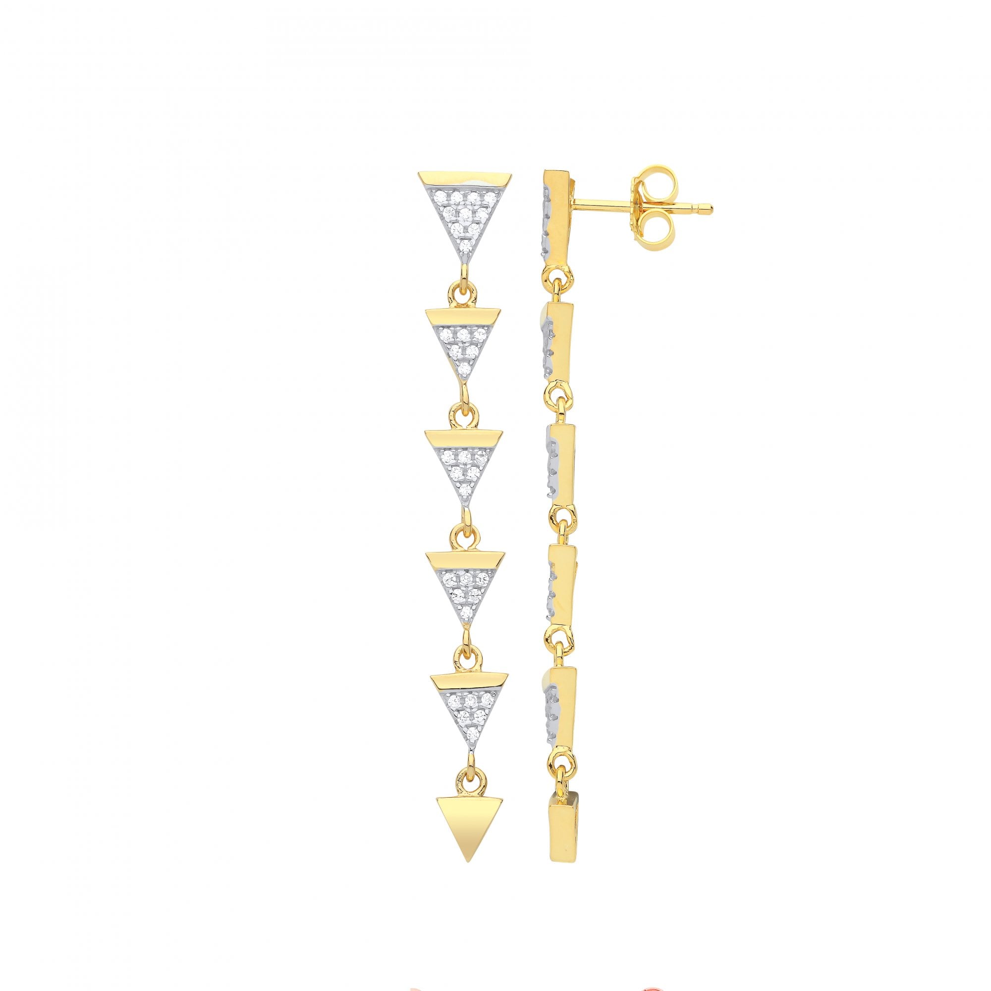 Gold Plated CZ Multiple Triangles Fancy Drop Earrings