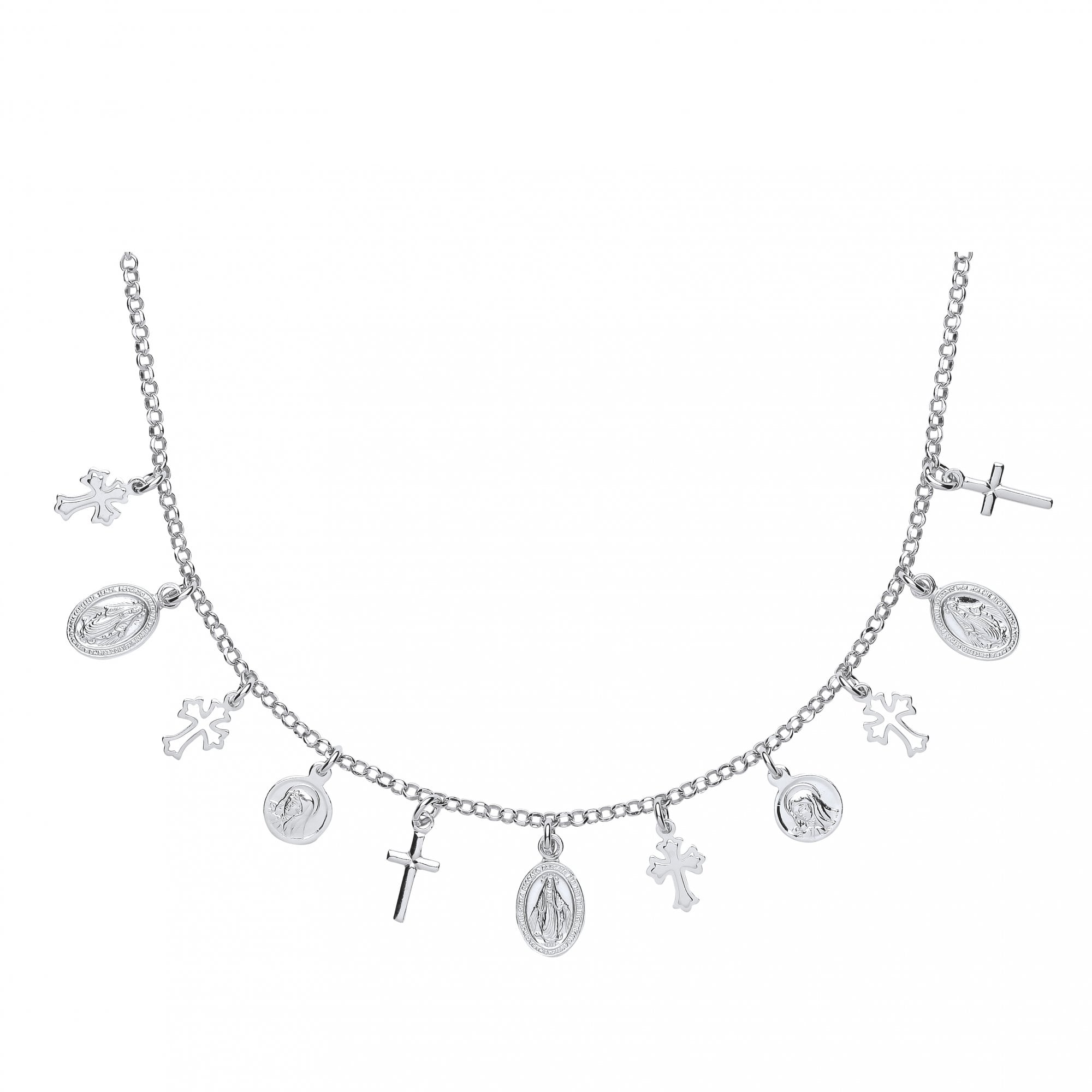 925 Sterling Silver Multiple Cross & St Christopher Necklace