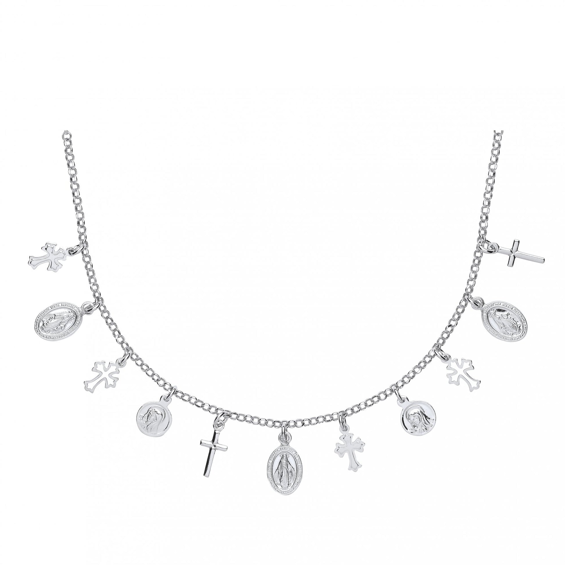 925 Sterling Silver Multiple Cross & St Christopher Necklace