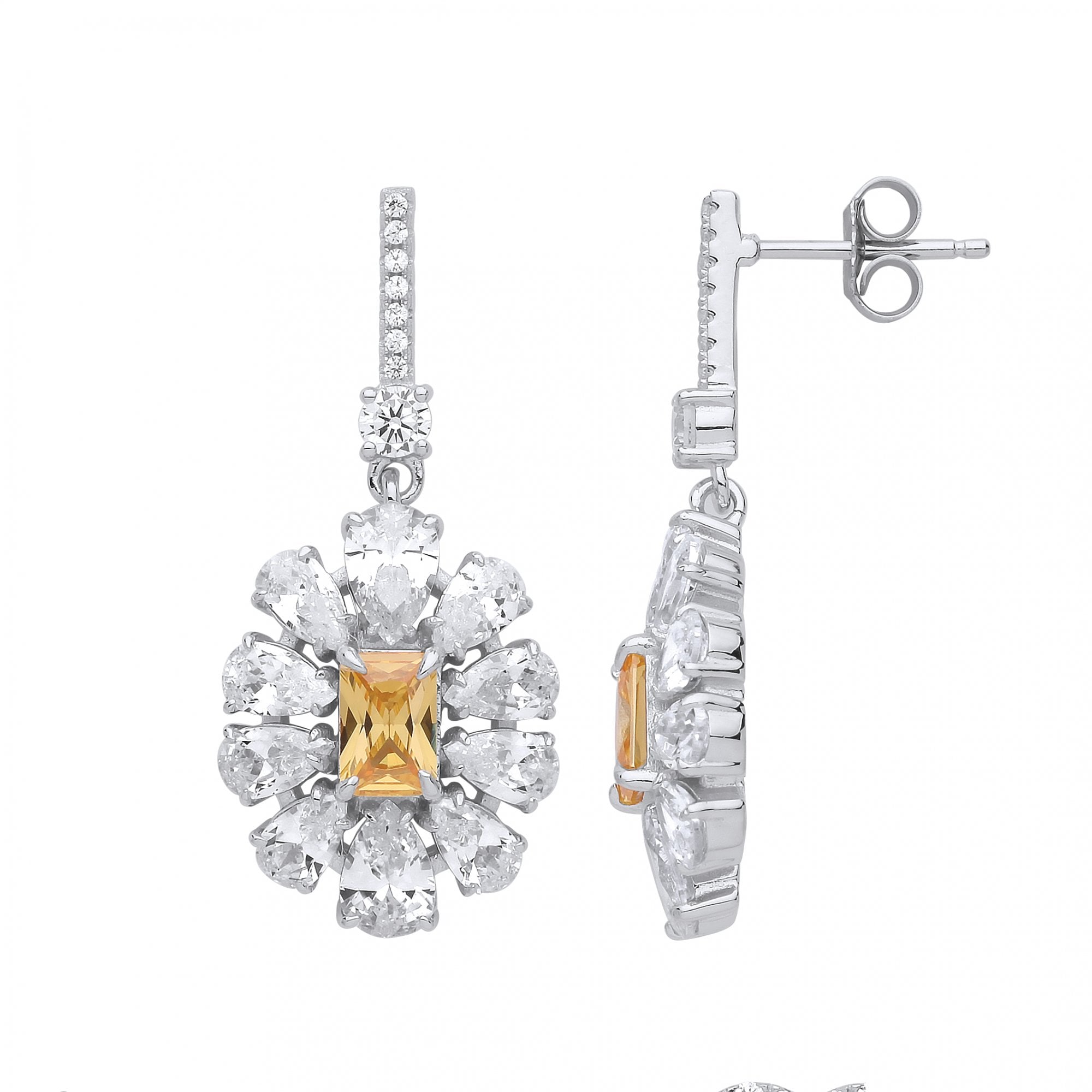Silver CZ & Tourmaline Cluster Drop Earrings