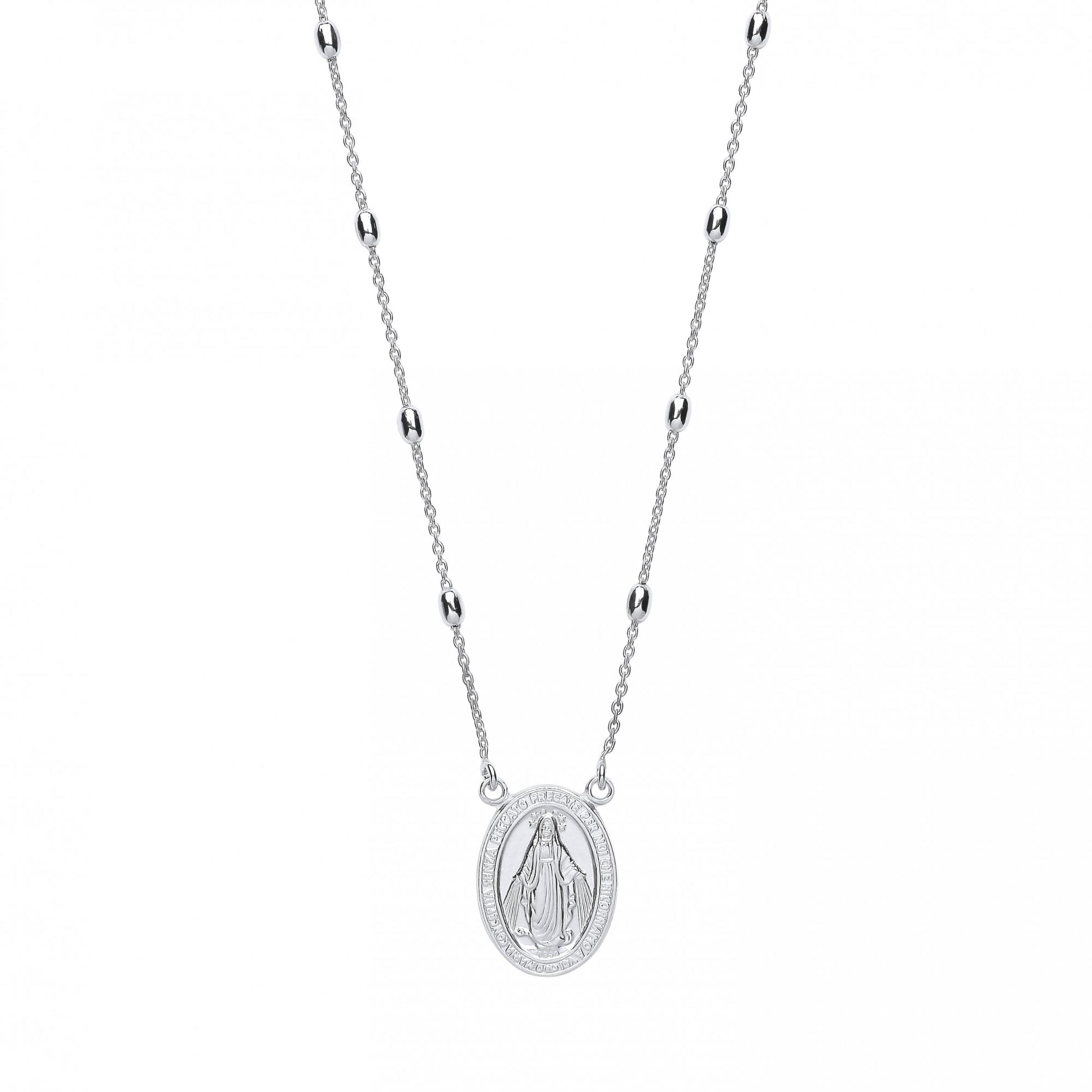 925 Sterling Silver Bead Necklace With St Christopher