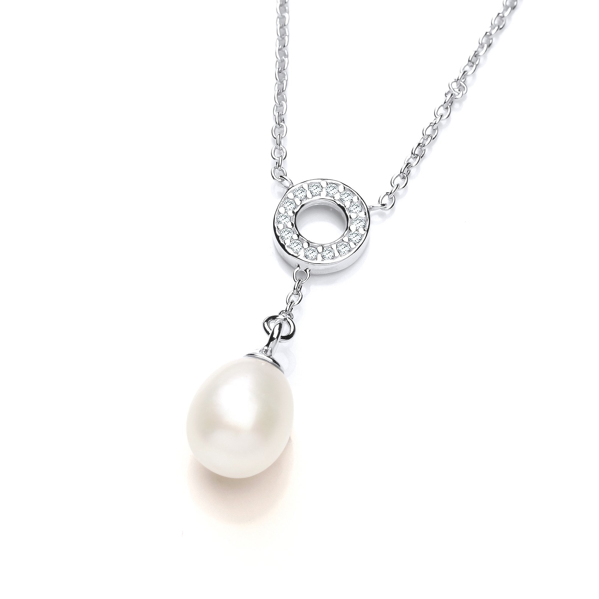 Silver CZ & Fresh Water Pearl 16" Necklace