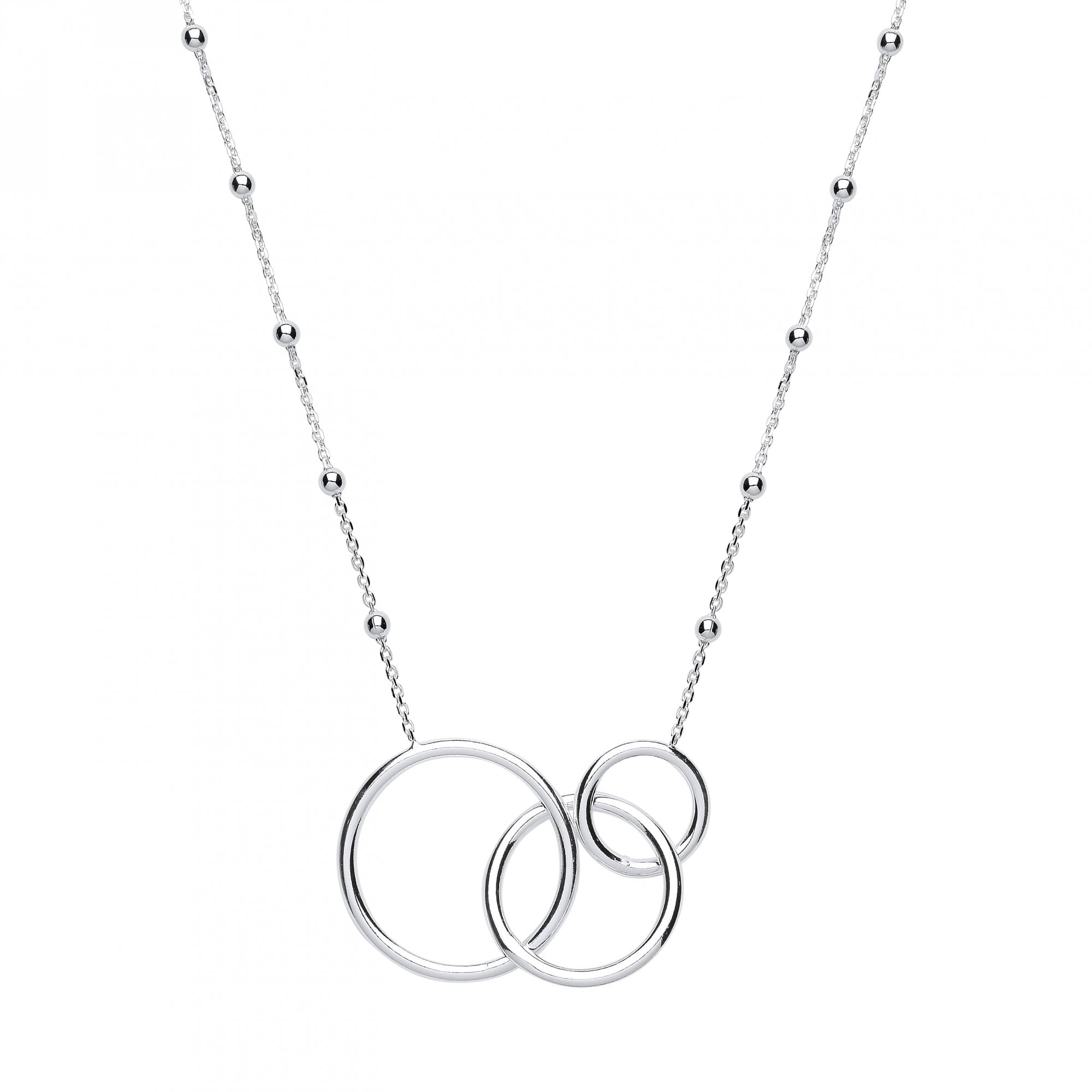 Silver Interlocking Triple Circle Bead Necklace