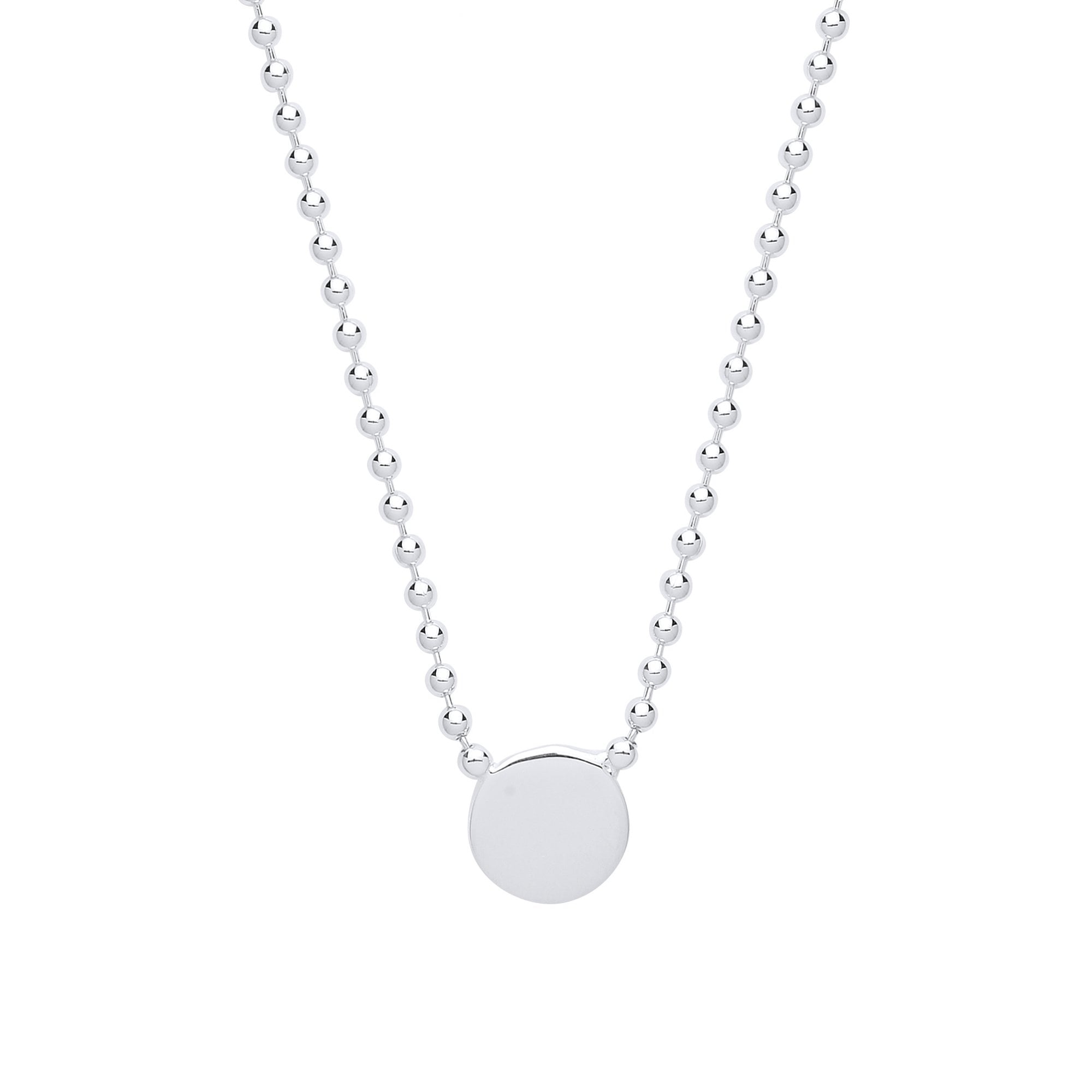 925 Sterling Silver Bead Necklace With Polished Disk Pendant