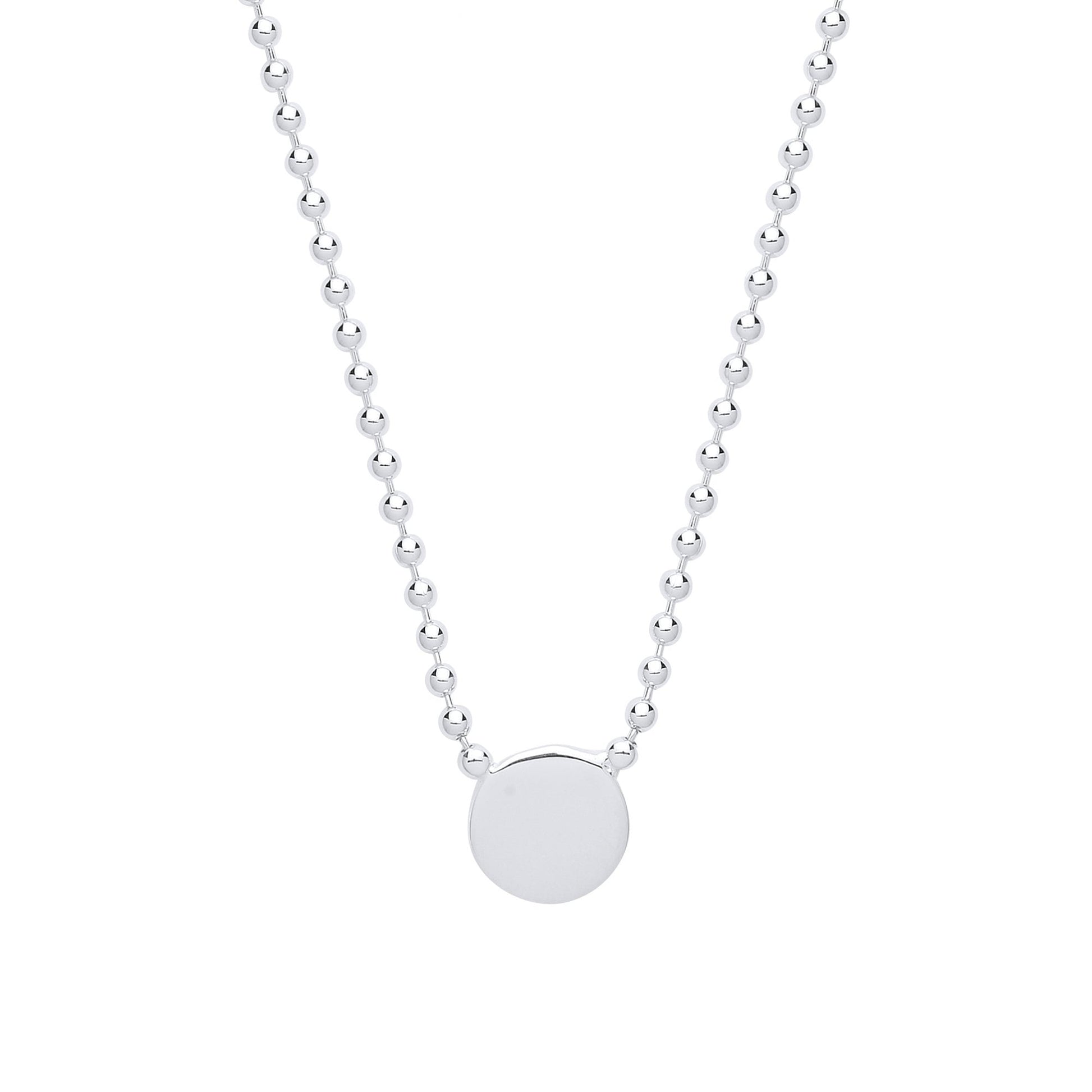 925 Sterling Silver Bead Necklace With Polished Disk Pendant