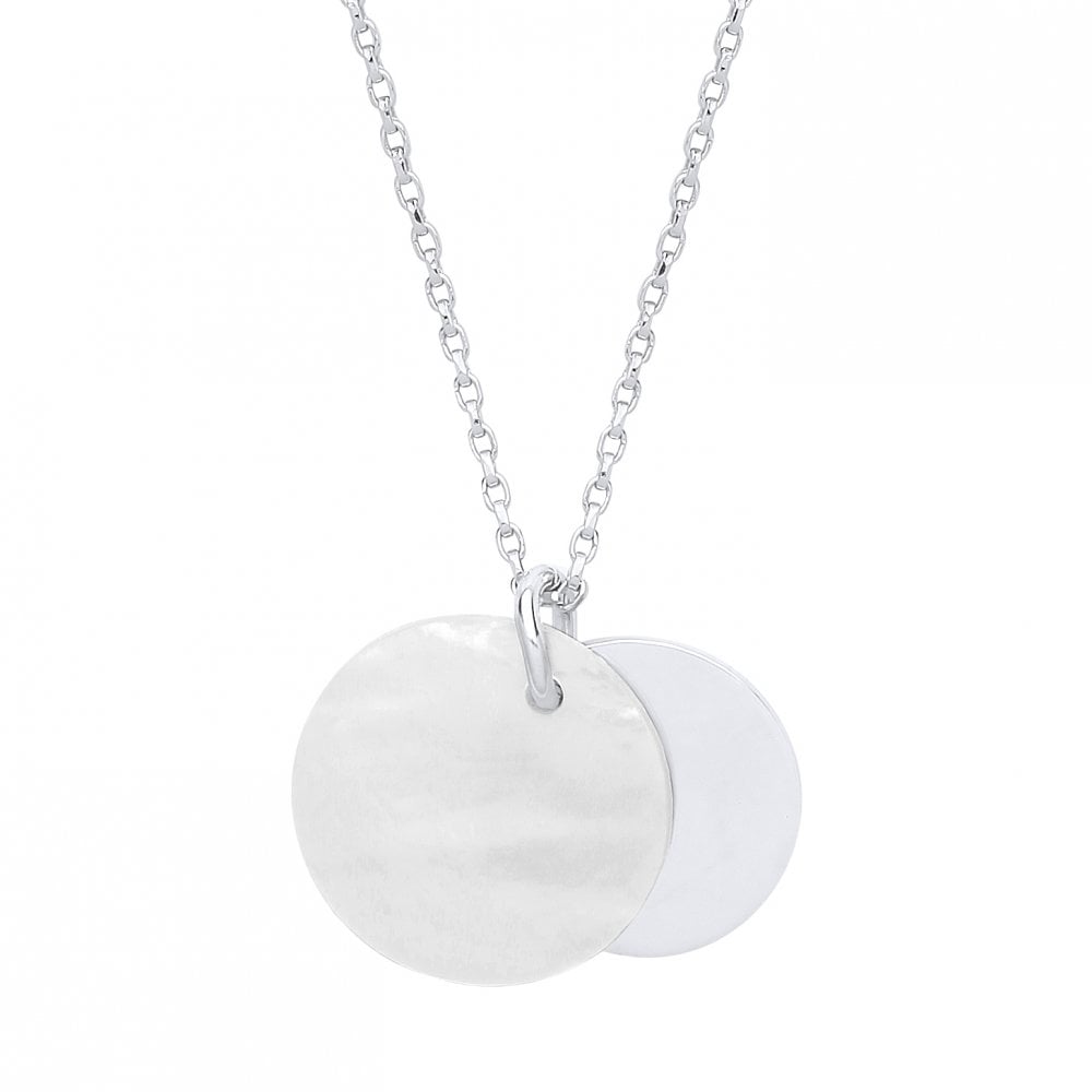 925 Sterling Silver Mother of Pearl Double Disc Pendant Necklace
