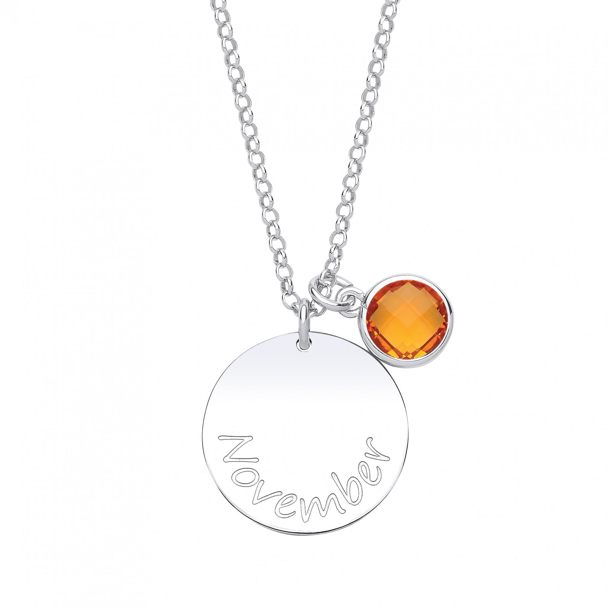 925 Sterling Silver November Topaz Citrine Birthstone Disc Necklace