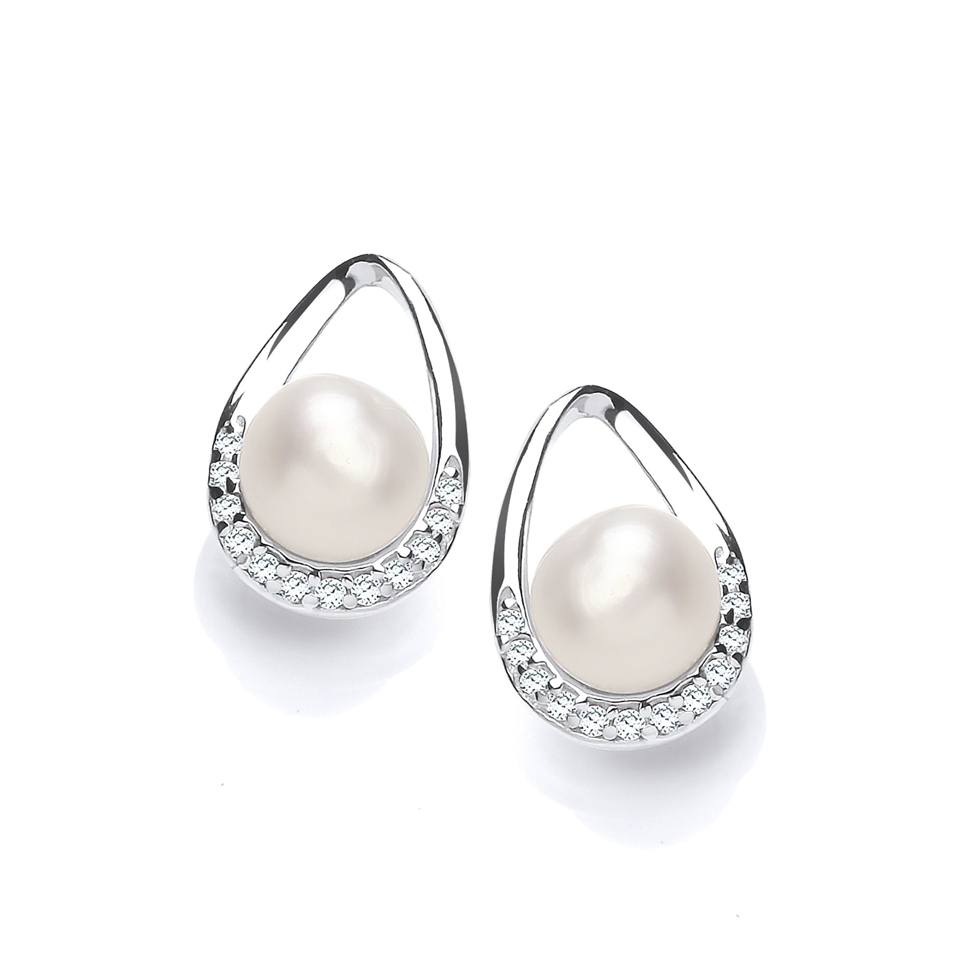 925 Sterling Silver CZ & Fresh Water Pearl Stud Earrings