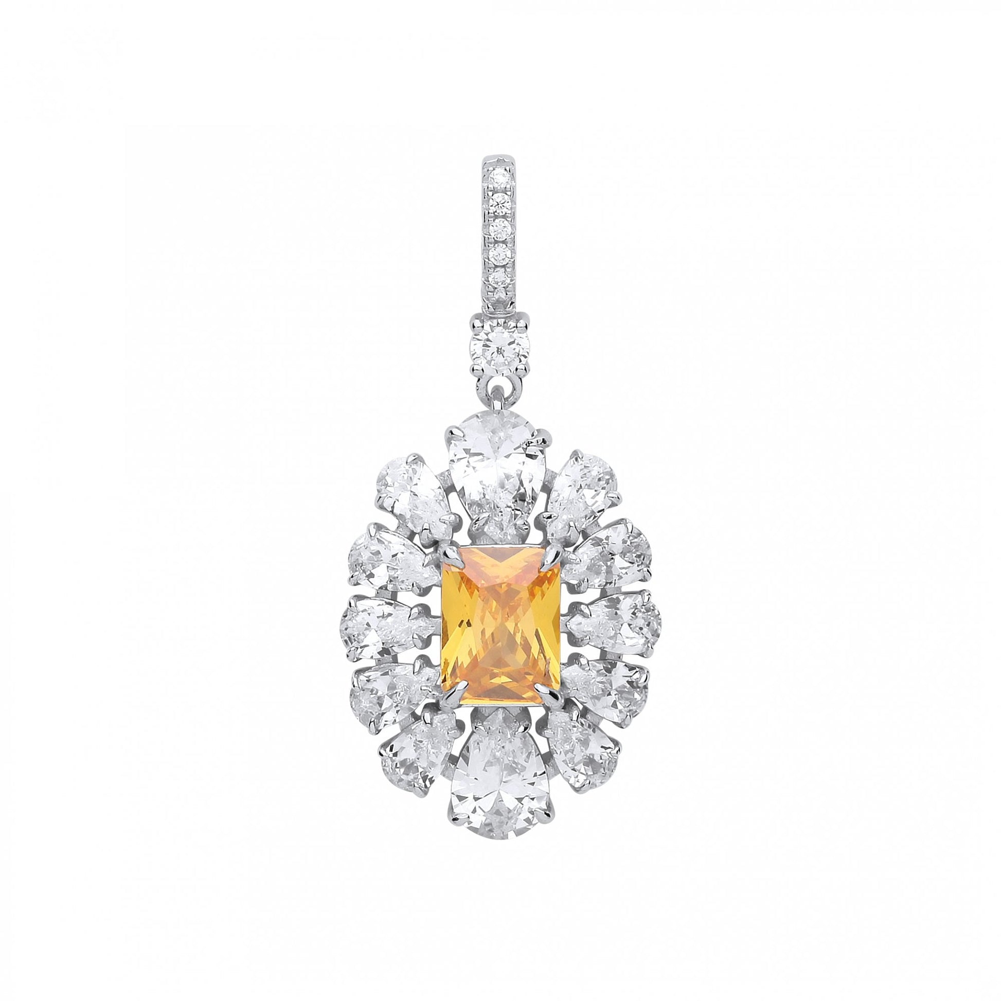 Silver CZ & Yellow Turamaline Cluster Pendant