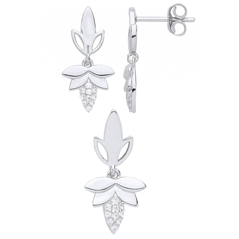 925 Sterling Silver CZ Leaf Drop Earring & Pendant Set