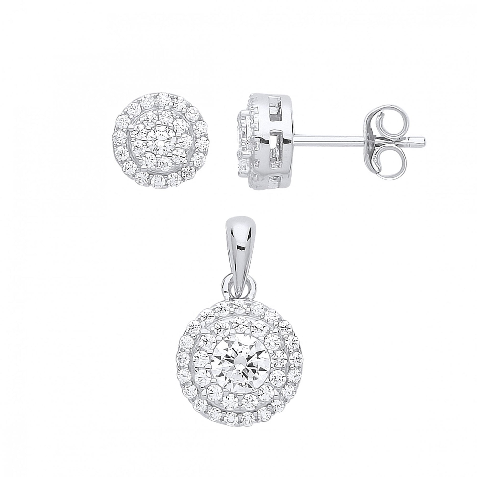 925 Sterling Silver CZ Cluster Earring & Pendant Set