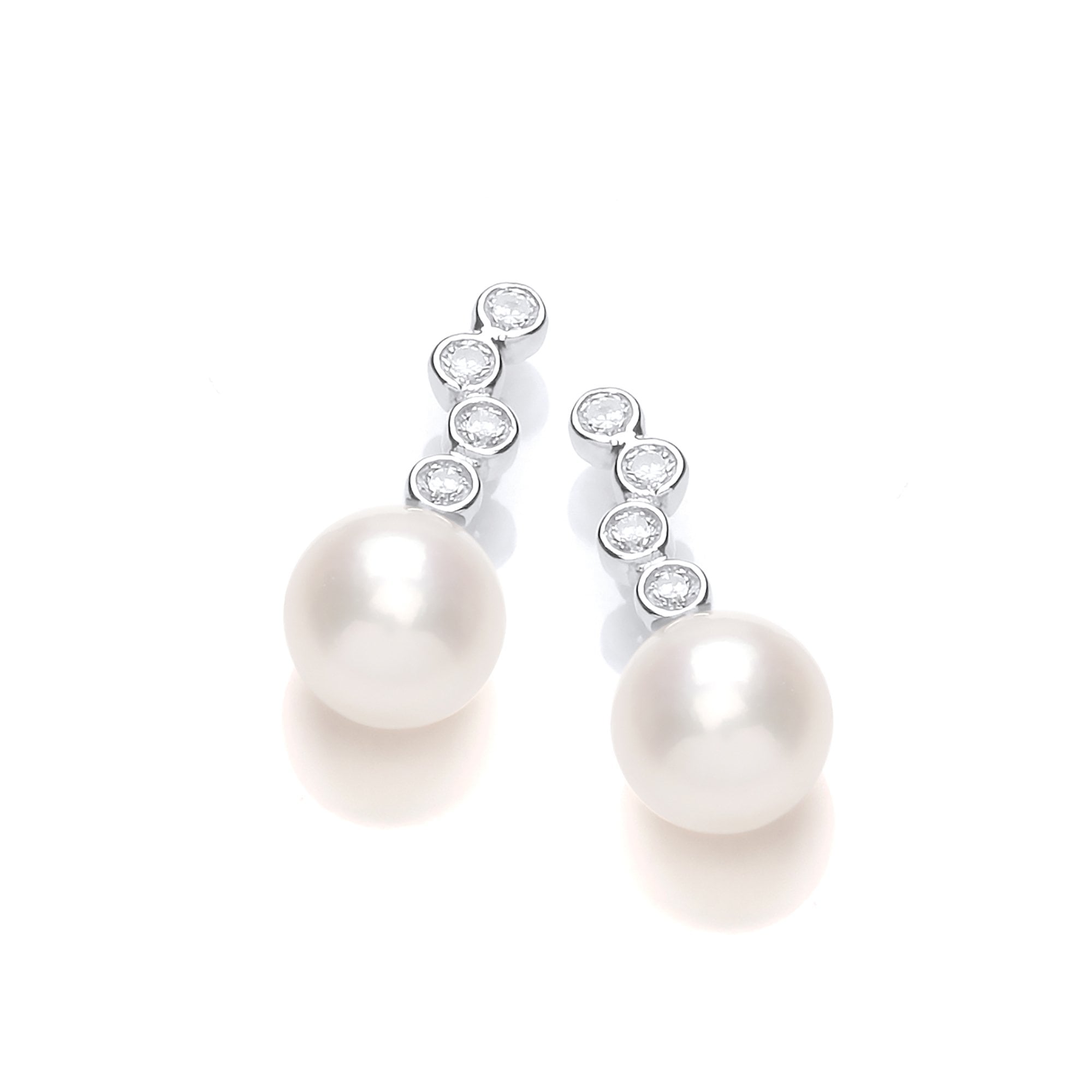 Silver CZ & Fresh Water Pearl Stud Earrings