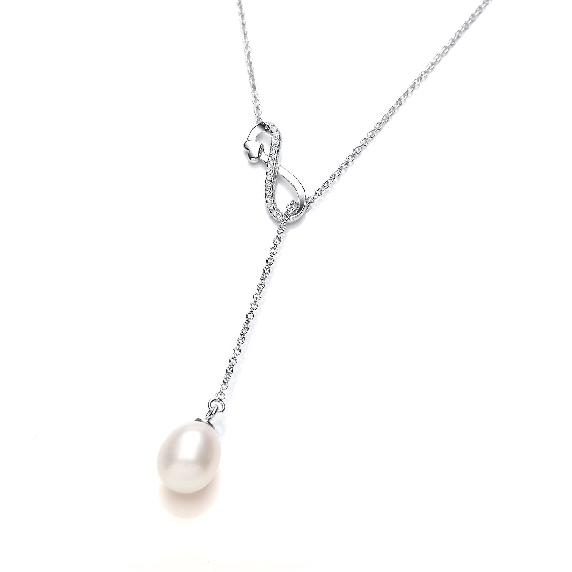 Silver CZ & Fresh Water Pearl & Infinity 16" Necklace